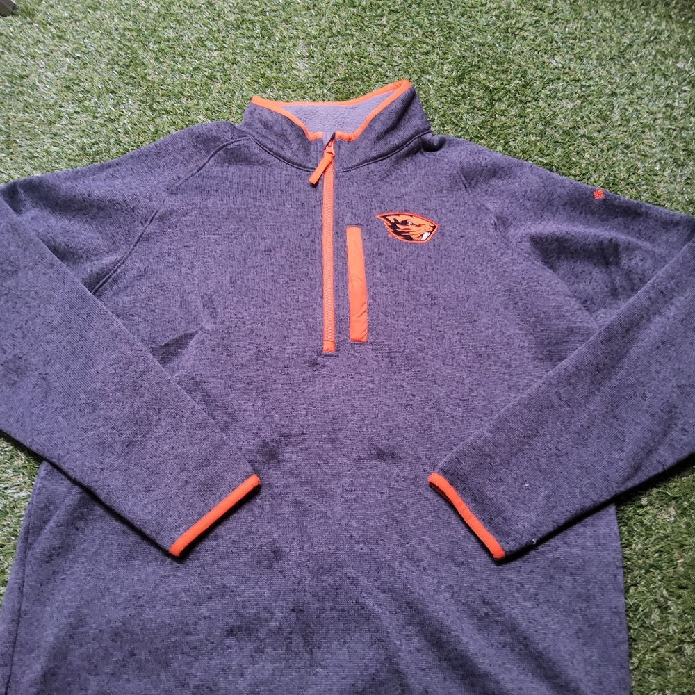 Columbia Oregon Beavers Gray and Orange Quarter-Zip Pullover Large 4848 - Picture 2 of 8